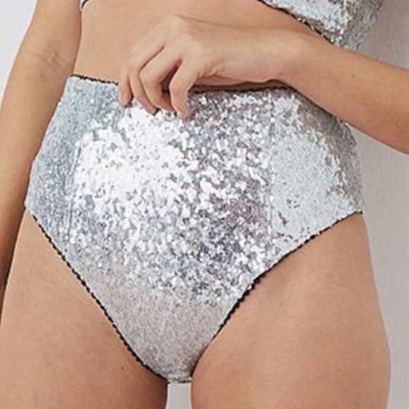 NEW! for love and lemons silver glimmer sequin high waisted panty 3791 - Picture 1 of 10
